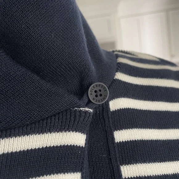 Holebrook Sweden Windproof Lined Knit Sweater Blue White Nautical Stripe Small